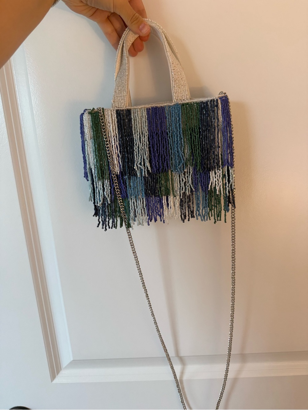 Beaded Fringe Mini Tote Bag in Multi Color!